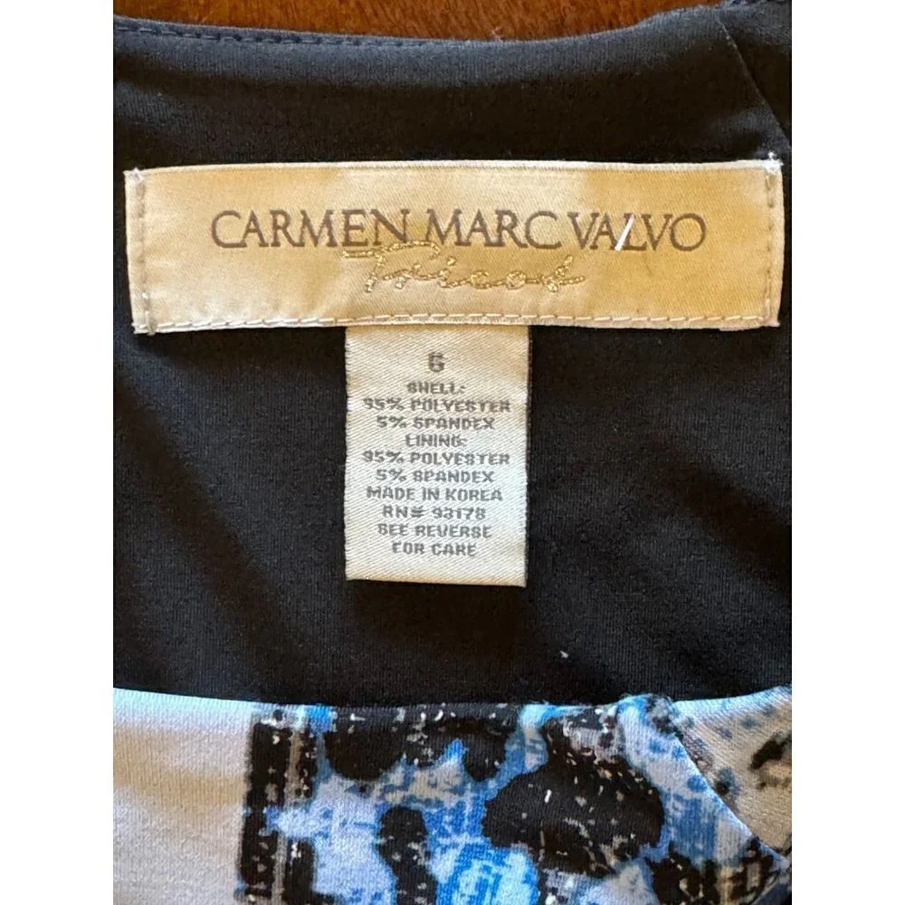 Carmen Marc‎ Valvo Dress Women 6 Blue Boat Neck Jersey Knit Ruched Sheath